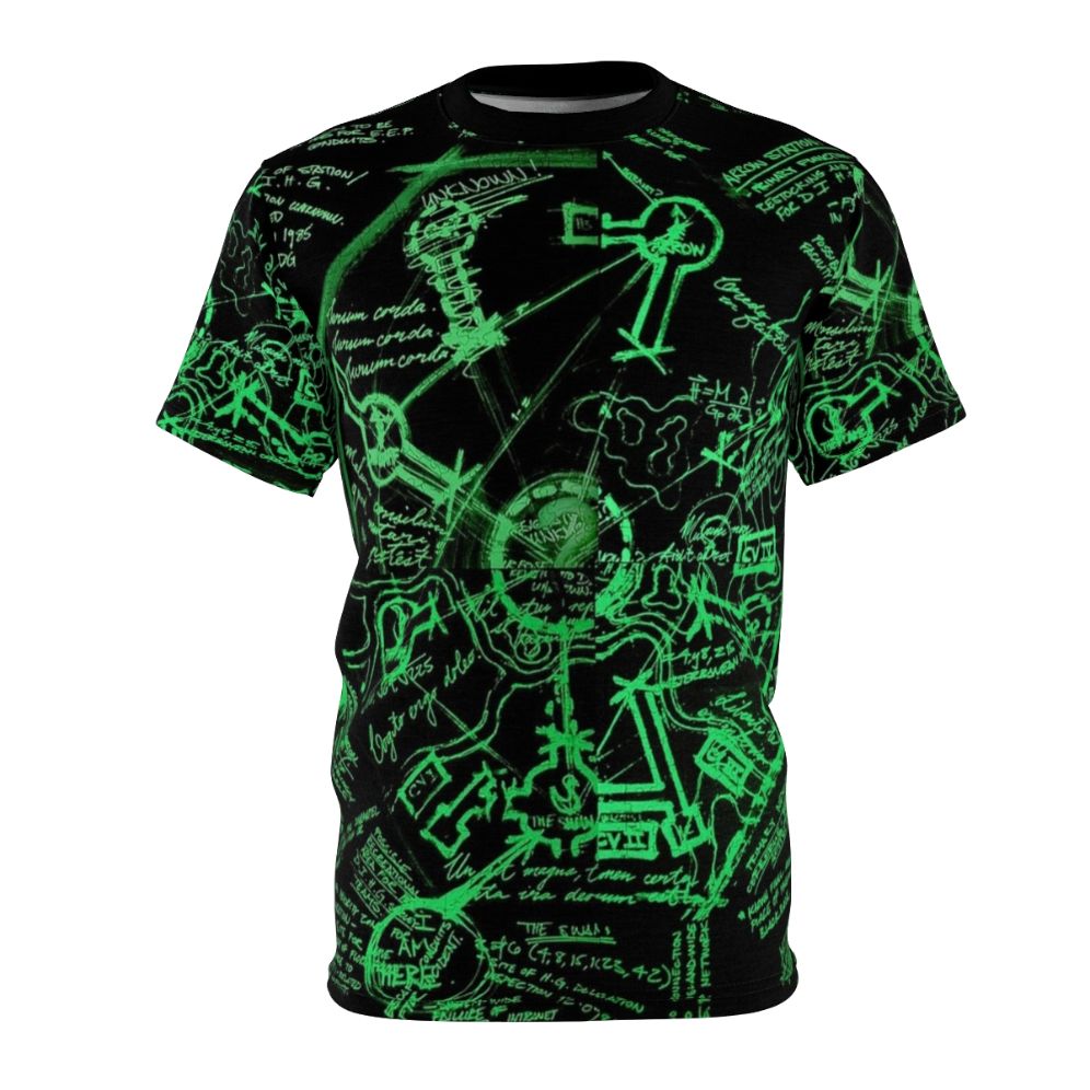 Vintage-style t-shirt featuring the Dharma Stations Blast Door Map from the TV series Lost