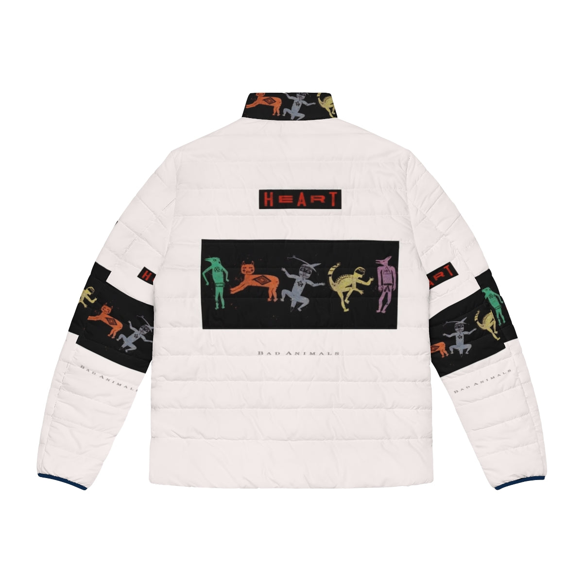 Puffer jacket with the album cover art for Heart's 1987 album "Bad Animals" - Back