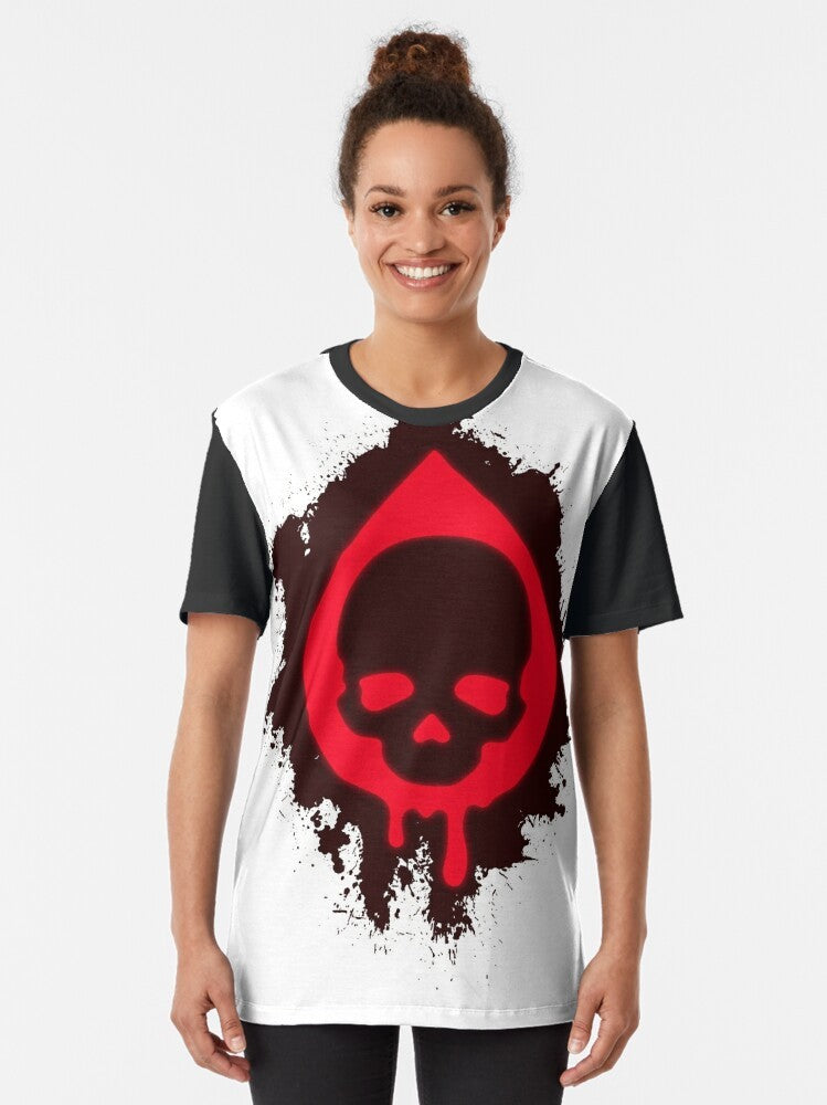 State of Decay 2 Plague Heart graphic t-shirt featuring a skull and blood design - Women