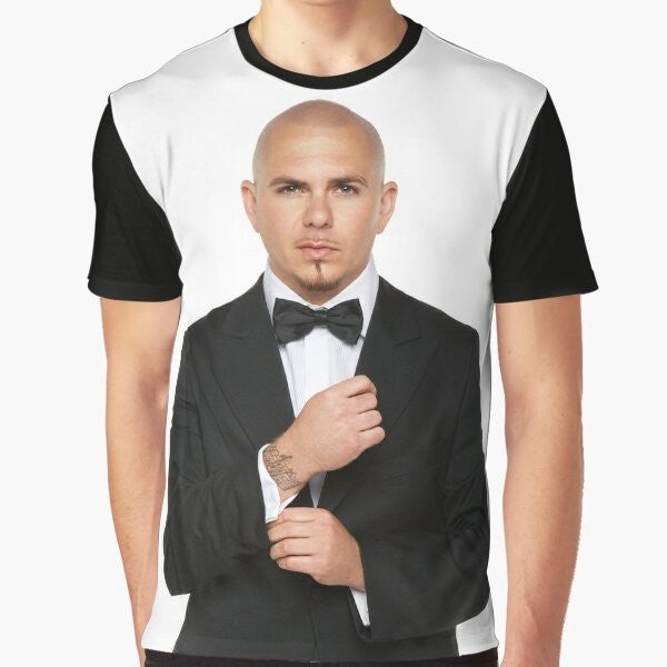 Man wearing a t-shirt with the "Mr Worldwide" graphic design featuring Pitbull