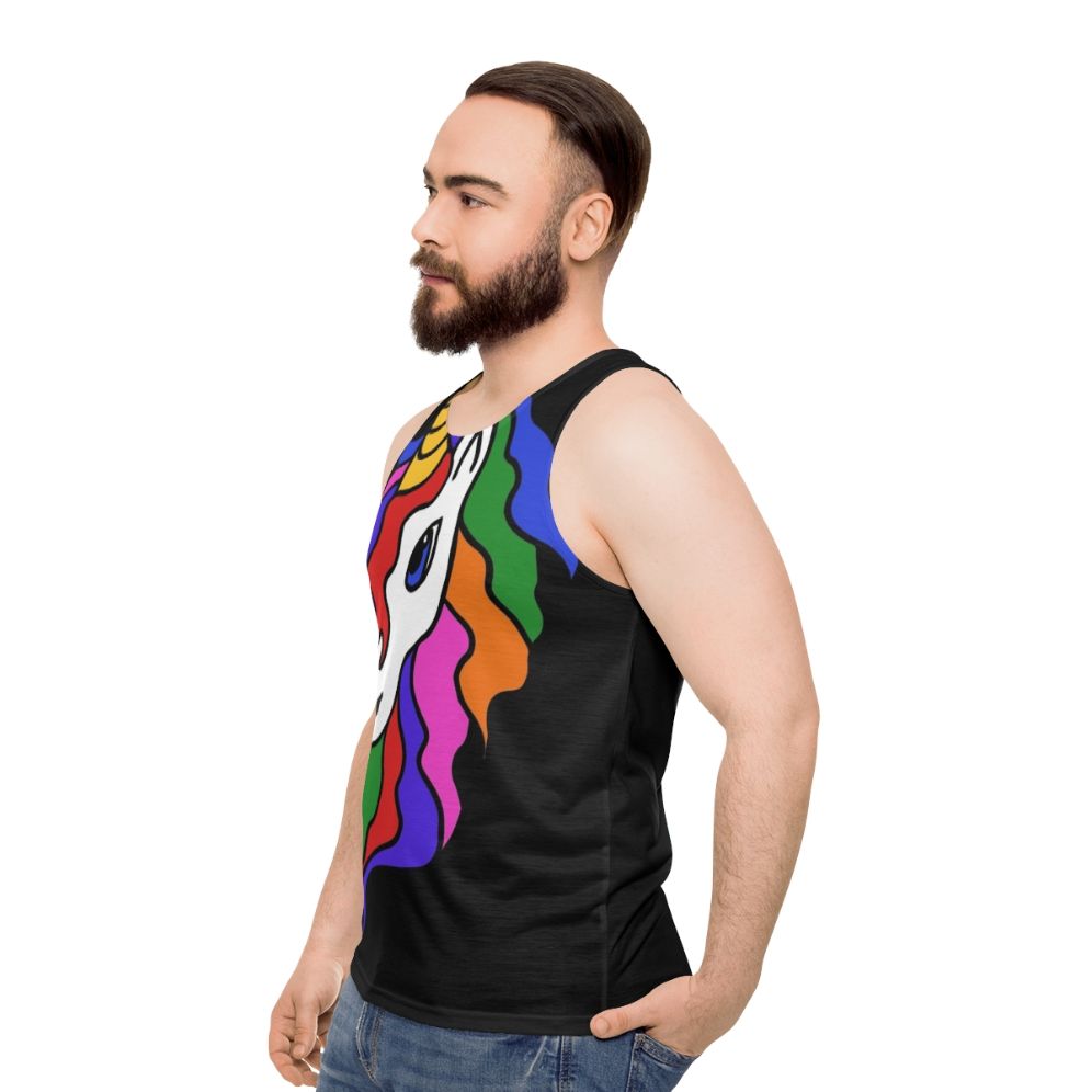 Retro unicorn unisex tank top with rainbow and cute design - men side