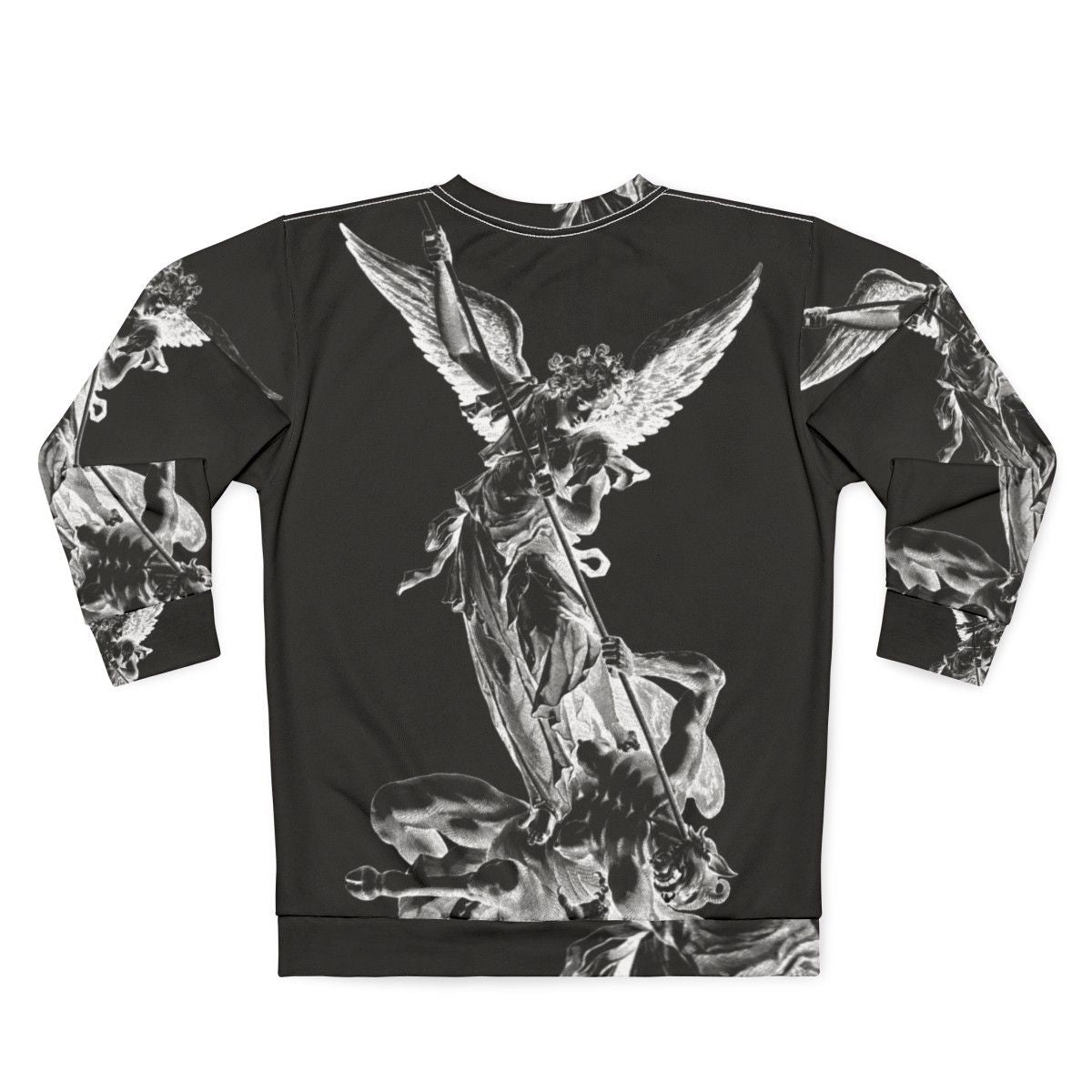 Archangel Michael defeating the devil on a religious sweatshirt - Back