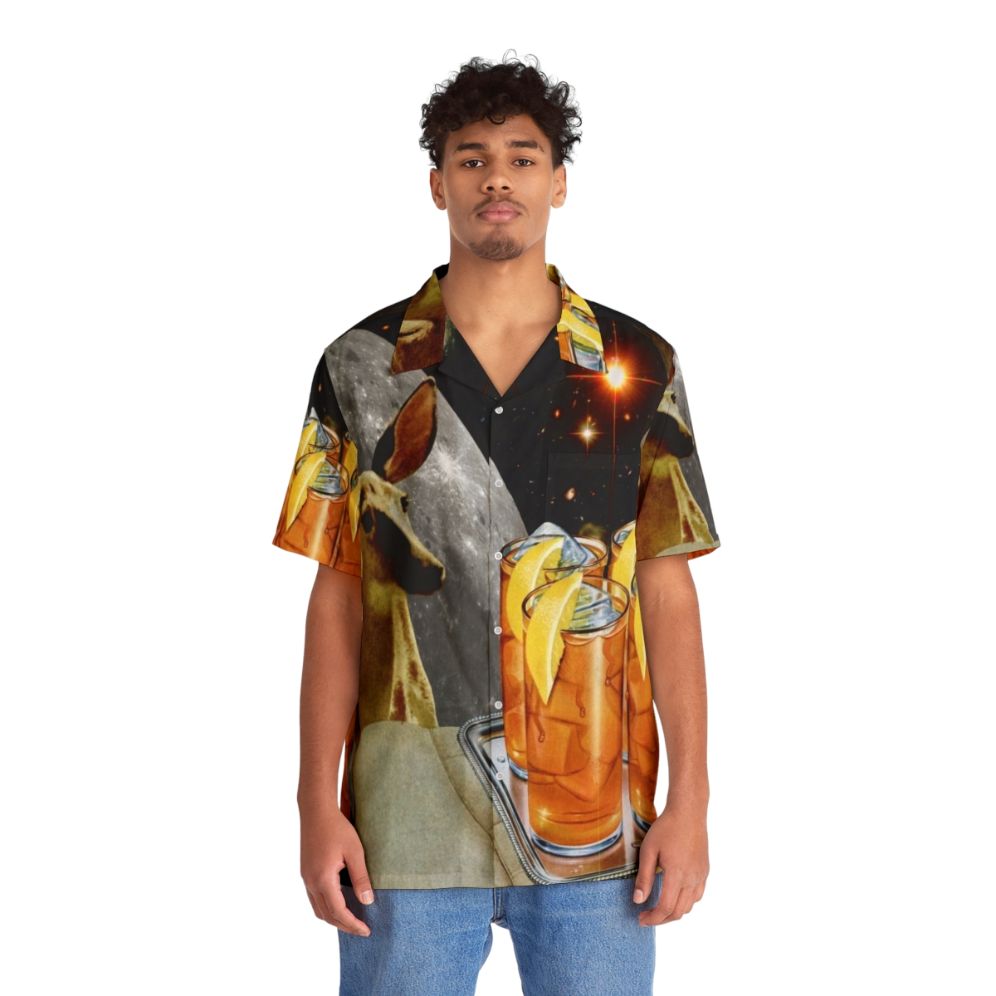 Vintage Hawaiian shirt with colorful graphic design featuring a deer and lemons - People Front