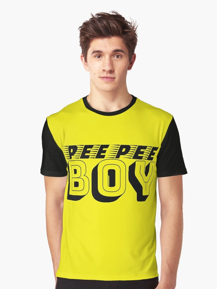 A funny graphic t-shirt featuring the text "Pee Pee Boy" in a unique typography design. - Men