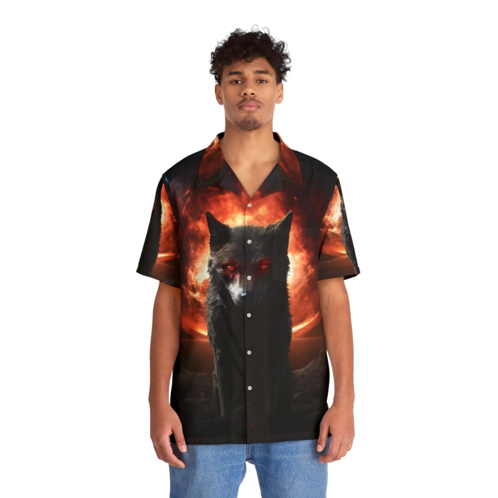 Satanic dog wearing a frightening Hawaiian shirt - People Front