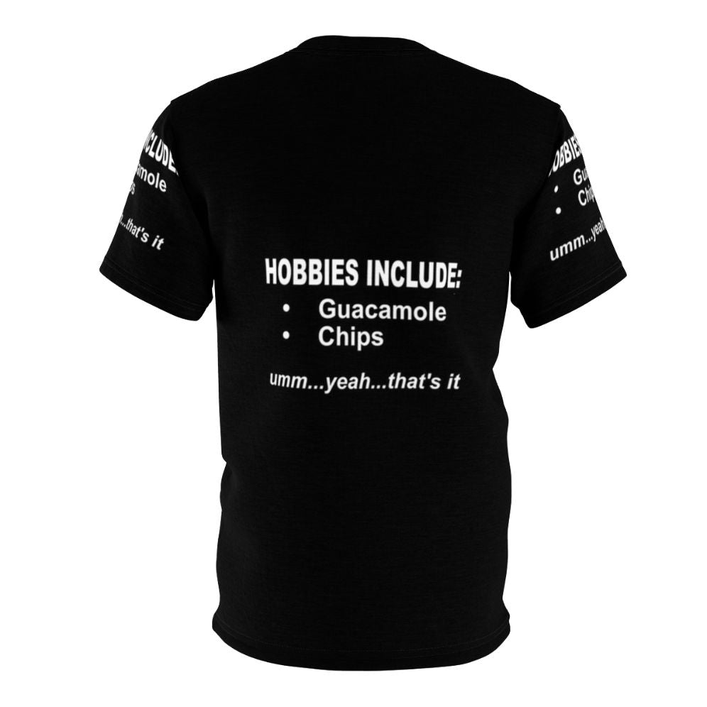 Graphic t-shirt with the text "Hobbies Include Guacamole And Chips" - Back