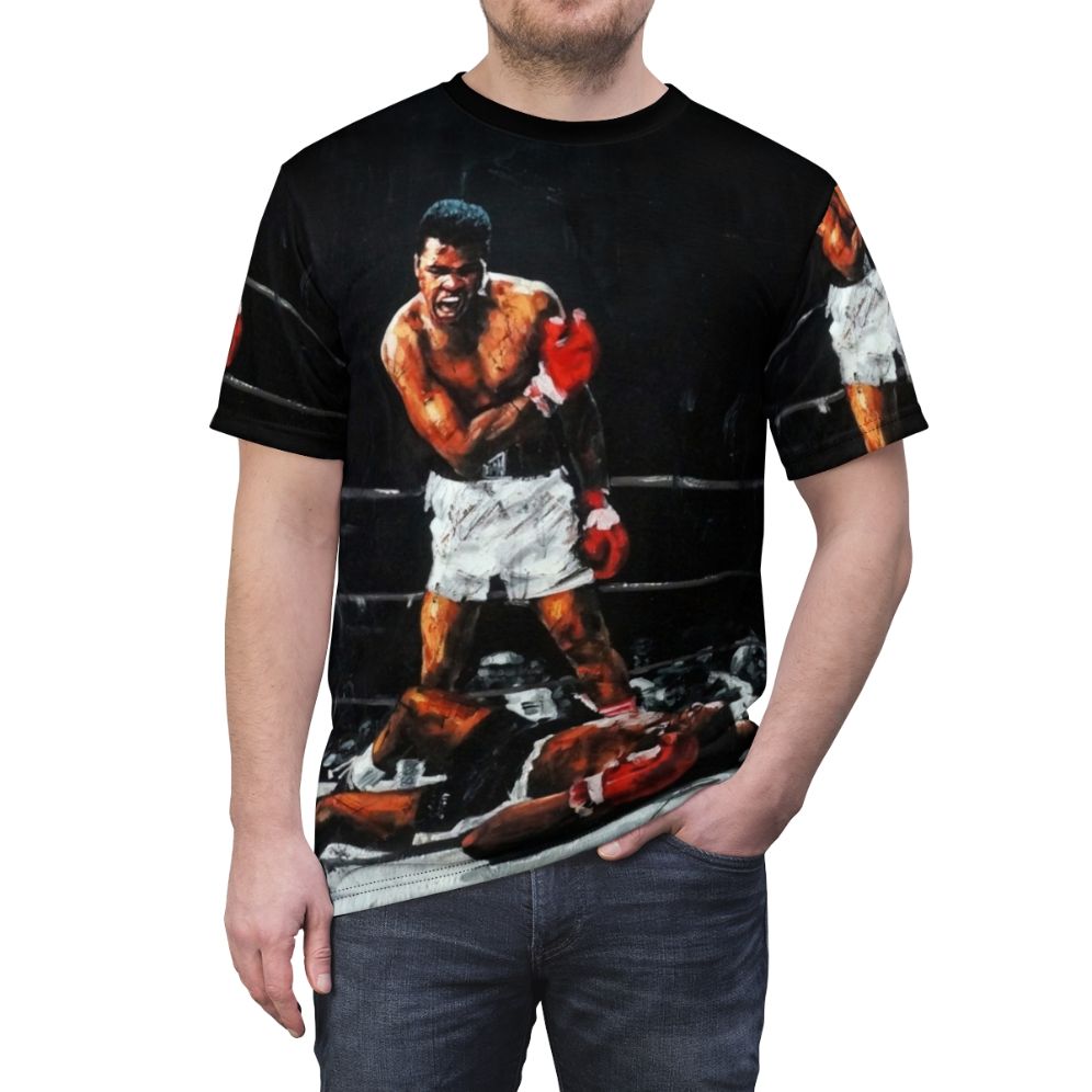 Commemorative T-shirt design depicting Muhammad Ali's knockout victory over Sonny Liston - men front