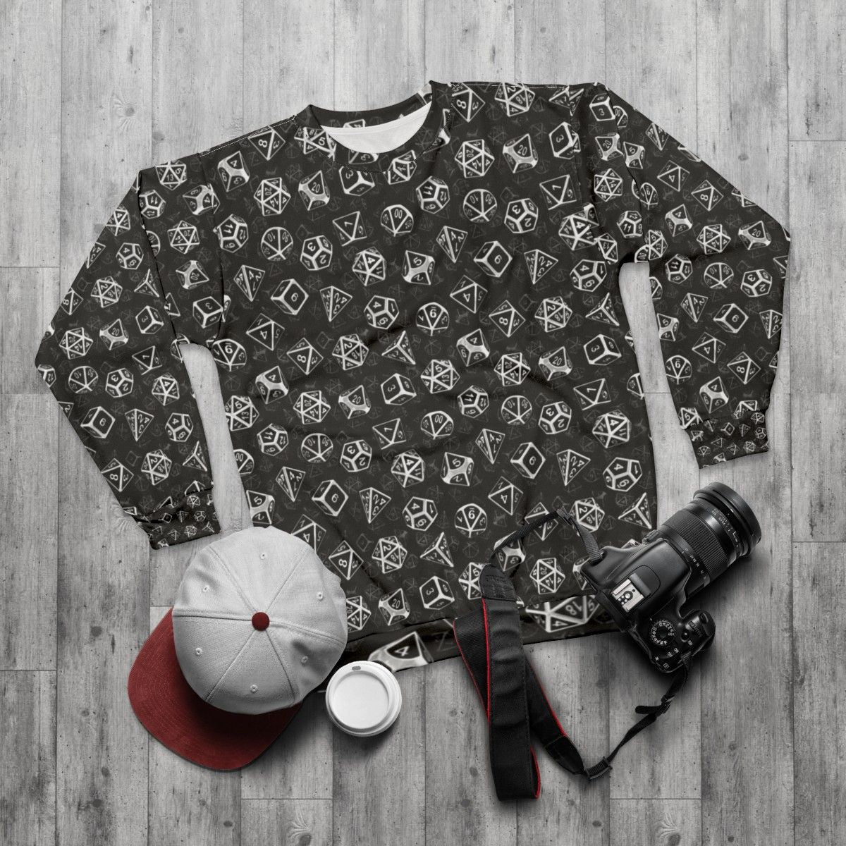 D20 Dice Set Pattern White Sweatshirt - flat lay