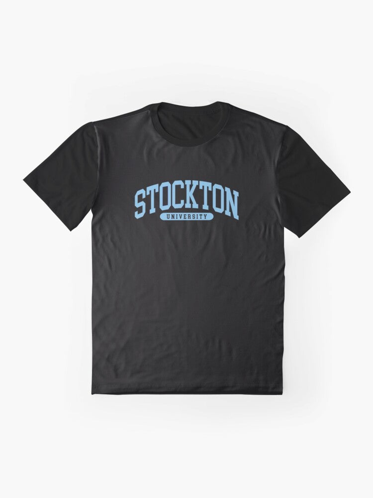 Stockton College Font Curved Graphic T-Shirt - Flat lay