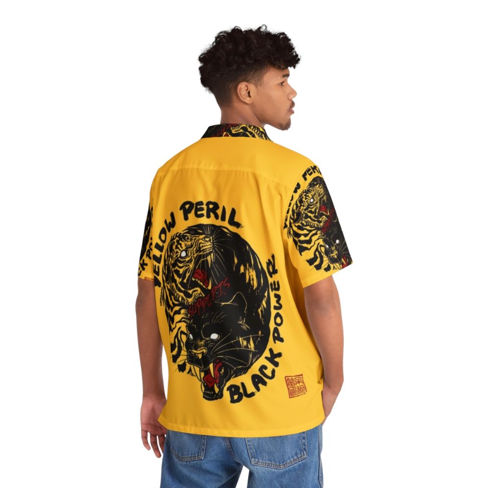 Black power Hawaiian shirt with yellow and black tiger print - People Back