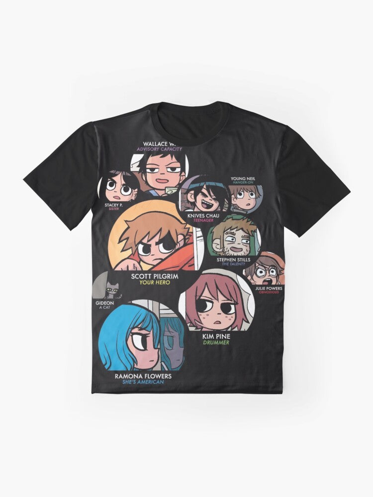 Scott Pilgrim graphic t-shirt featuring the main characters from the popular indie comic and movie - Flat lay