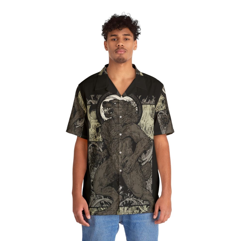 Ritual Wolf Hawaiian Shirt featuring a wolf and skull design - People Front