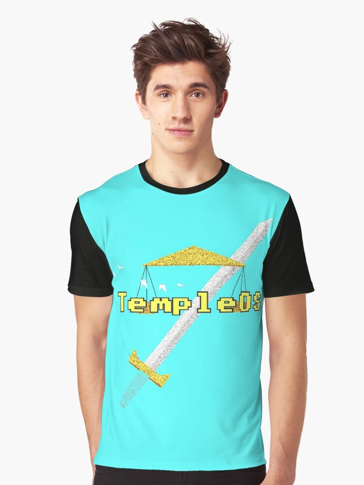 Temple OS Graphic T-Shirt featuring the iconic operating system created by Terry Davis - Men