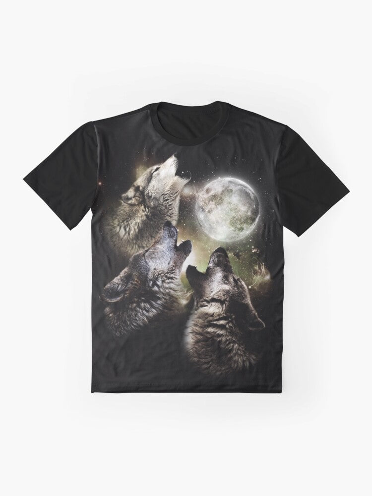 Three wolves howling at the full moon on a graphic t-shirt design - Flat lay