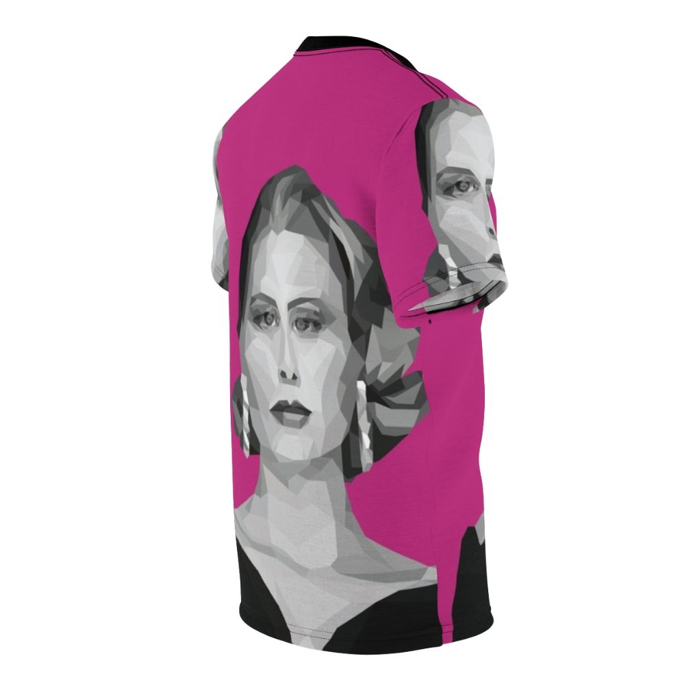 Geometric art pink poly t-shirt design inspired by the elegance and style of classic movie icon Grace Kelly - men right