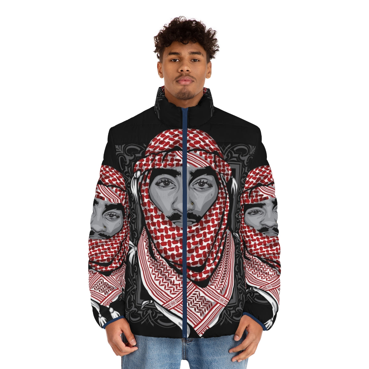 2Pac Puffer Jacket Featuring Legendary Rapper's Iconic Look - men front