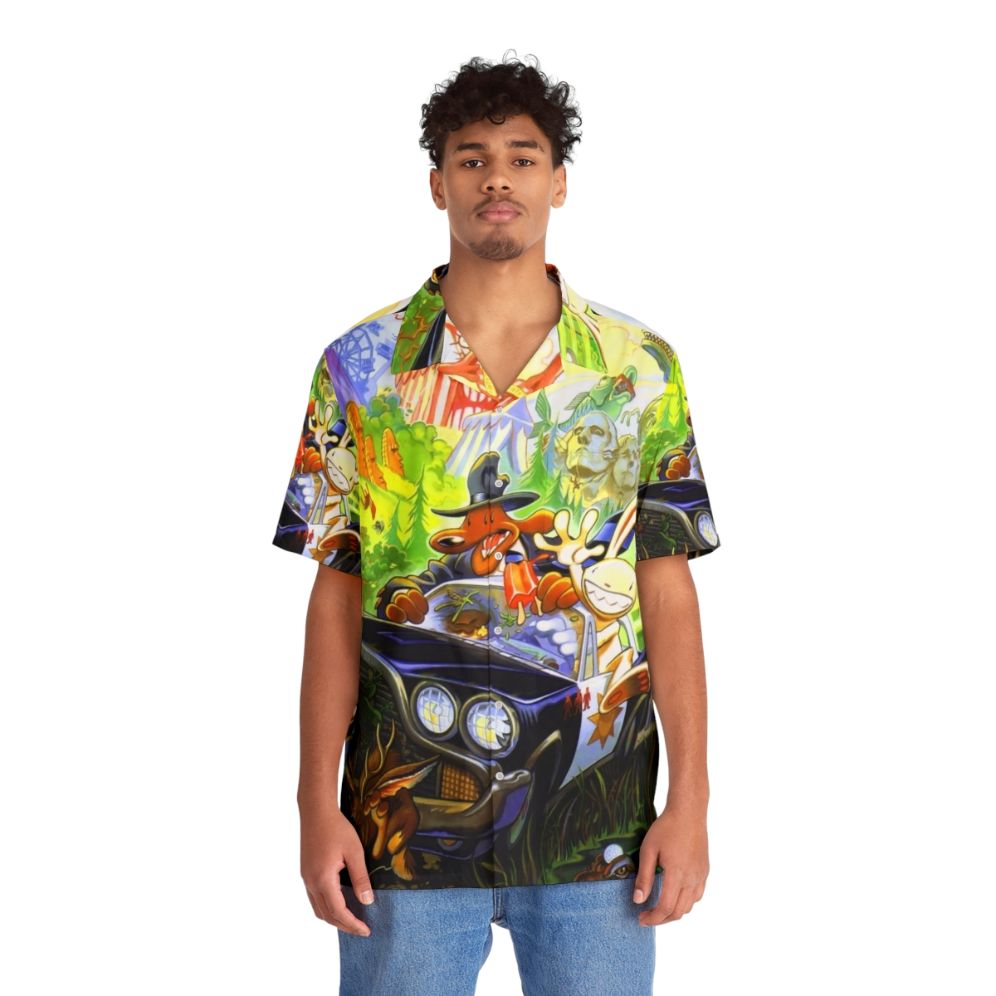 "Retro gaming inspired high contrast hawaiian shirt with Sam Max characters" - People Front