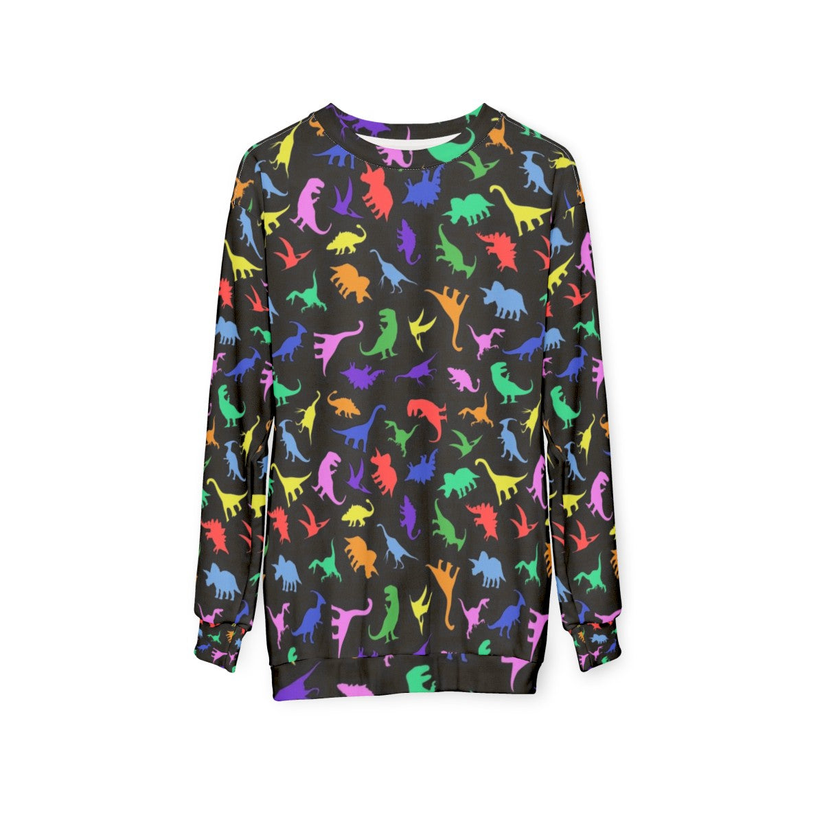 Black sweatshirt with a fun dinosaur pattern design - hanging