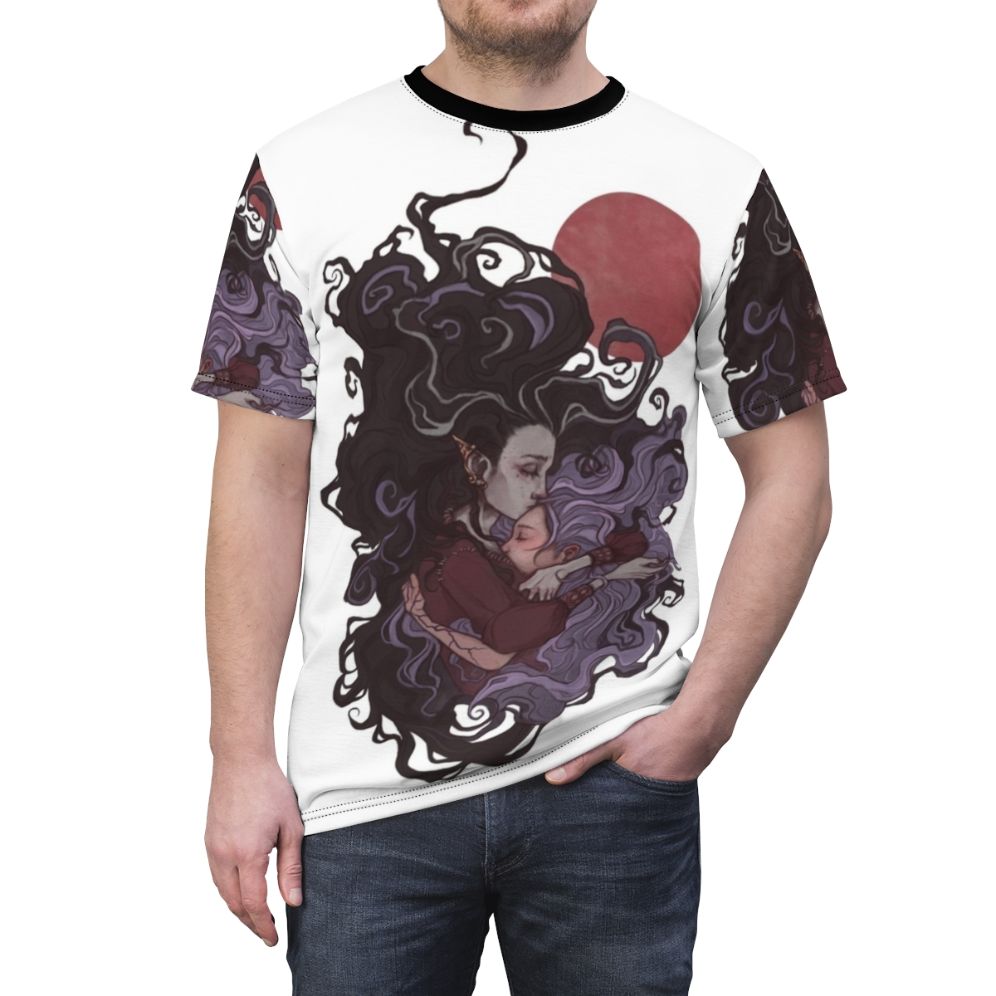 Nightmares and Fun Dreams Tabletop Gaming T-shirt featuring Imogen Temult, Laudna, and Imodna characters - men front