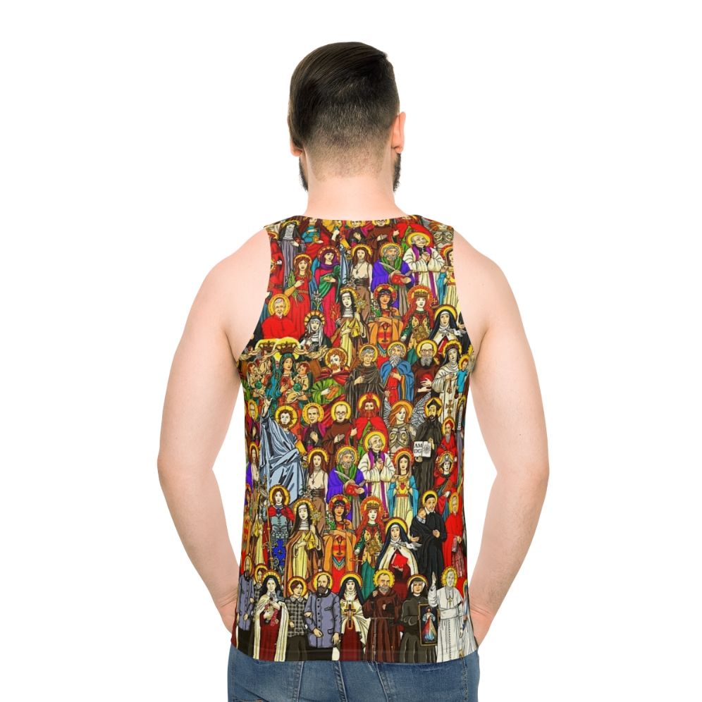 Unisex tank top featuring Catholic saints - men back