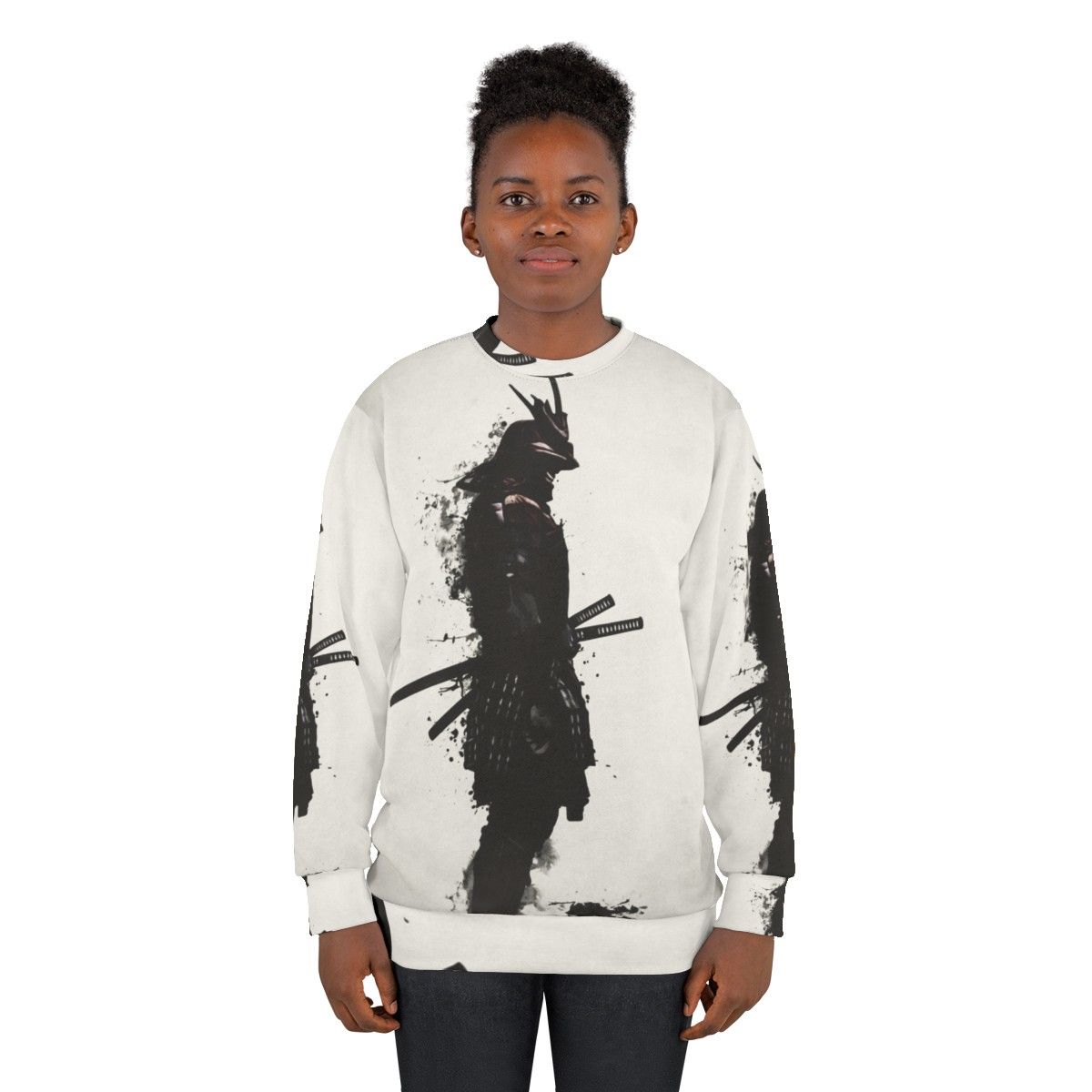 Armored samurai warrior sweatshirt with Japanese katana design - women