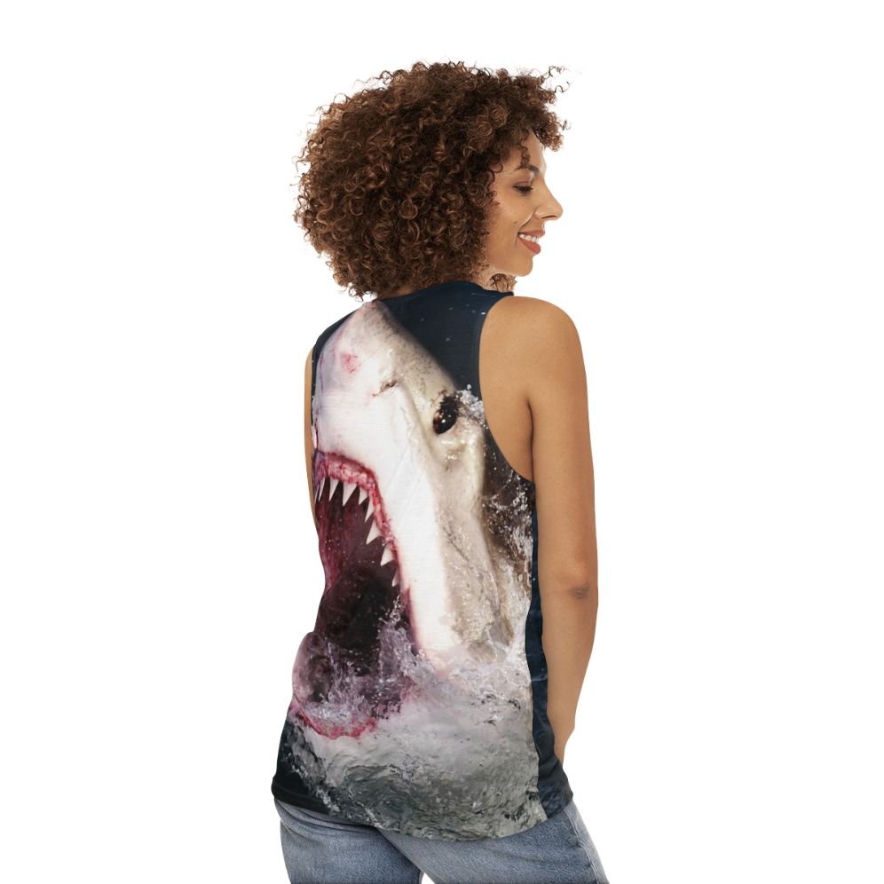 3D Great White Shark Bite Unisex Tank Top - women back