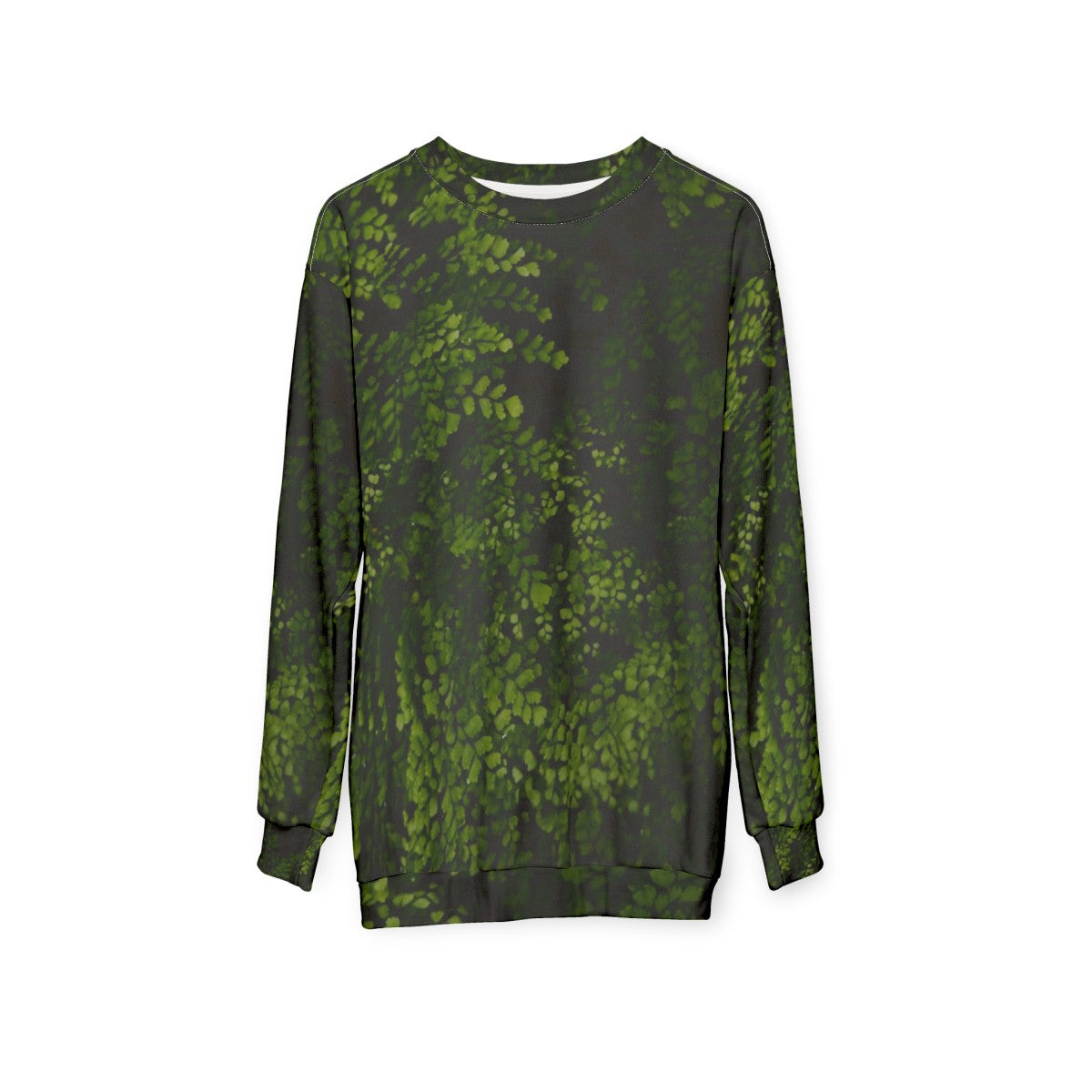 Small tropical leaves sweatshirt with green and botanical design - hanging