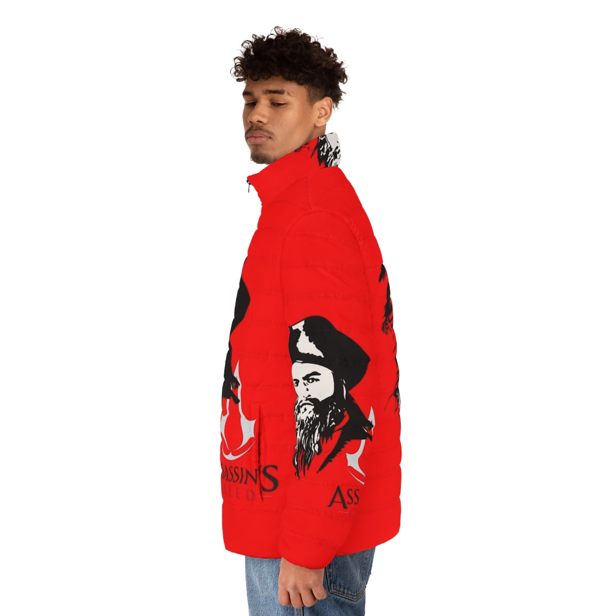 Assassin's Creed Blackbeard Puffer Jacket featuring iconic pirate design - men side left