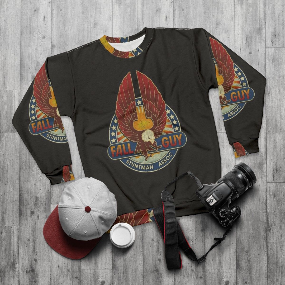 Retro 80s Fall Guy Stuntman Vintage Sweatshirt - flat lay