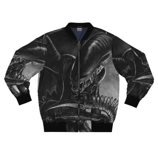 Handdrawn art of a xenomorph alien on a bomber jacket