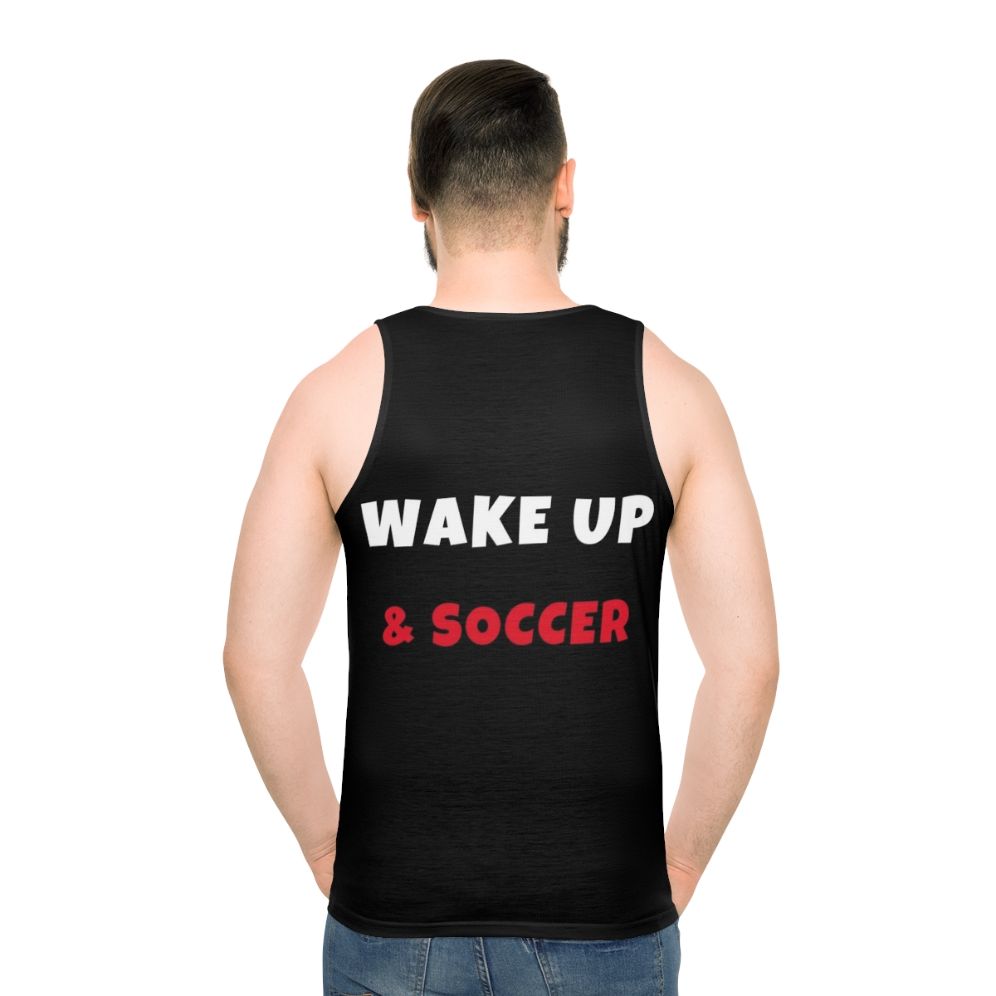 Unisex tank top featuring a soccer-themed design for active lifestyle enthusiasts - men back