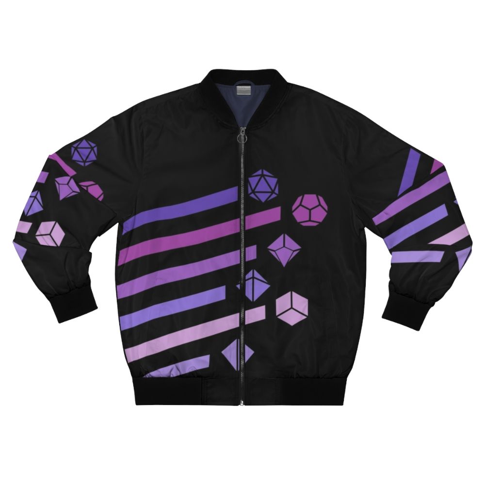 Lofi aesthetic dice tabletop RPG bomber jacket with minimalist design