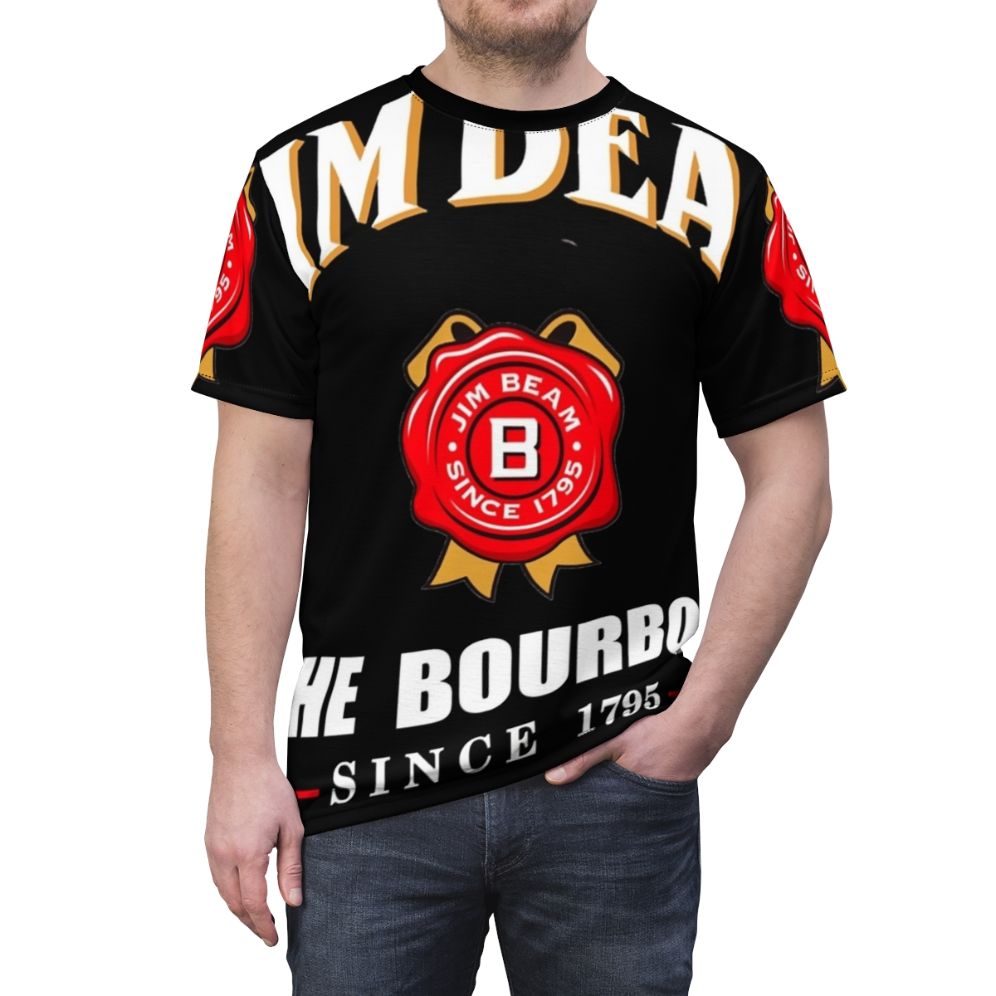 All over print graphic t-shirt featuring a classic Jim Beam whiskey inspired design - men front