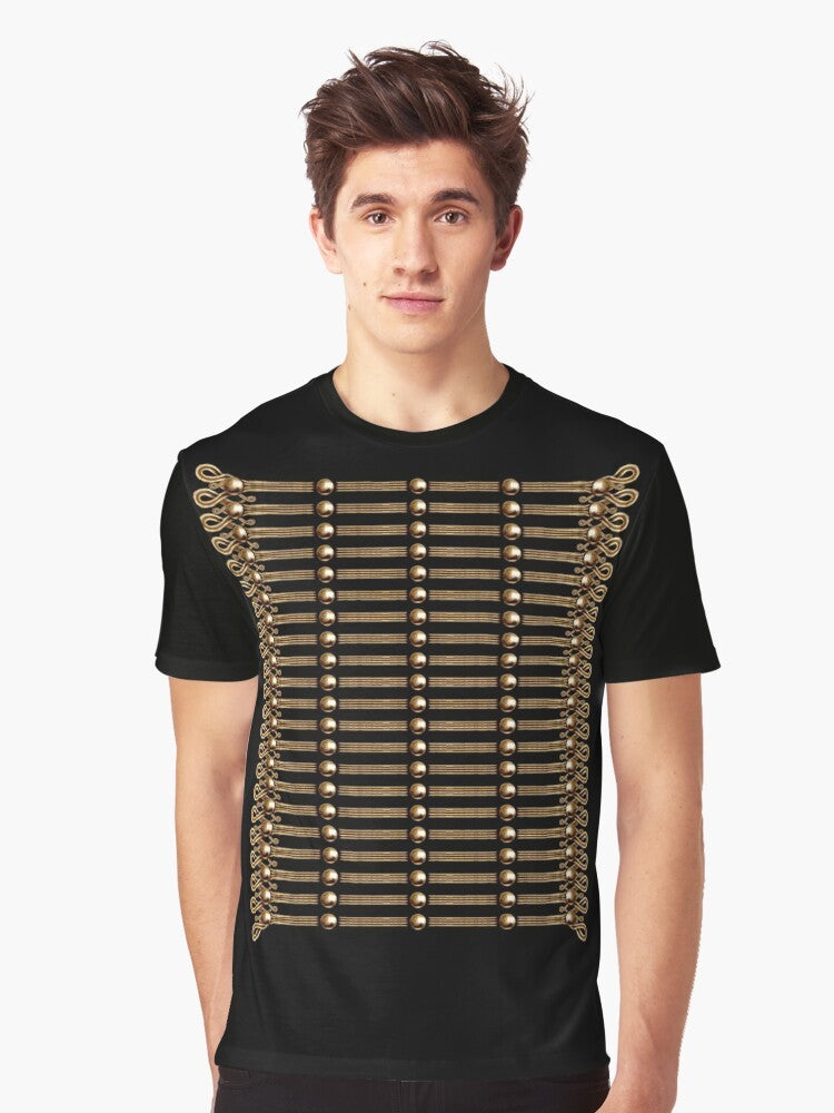 Hussar uniform graphic on a t-shirt with a focus on the Napoleonic-era military history. - Men