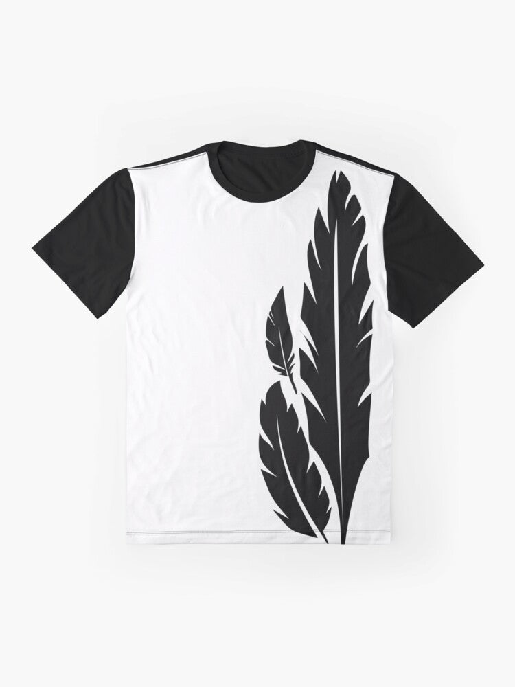 Hawkmoon feather graphic t-shirt for Destiny fans featuring a black and white design - Flat lay