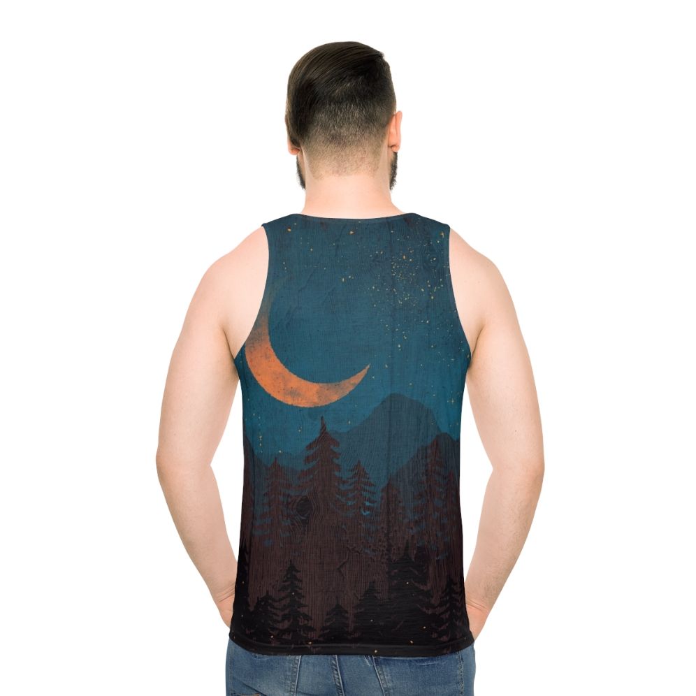 Unisex tank top with nature and night sky design - men back