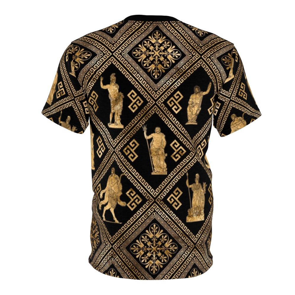 A t-shirt featuring a design with greek deities and a meander pattern, inspired by ancient greek art and mythology. - Back