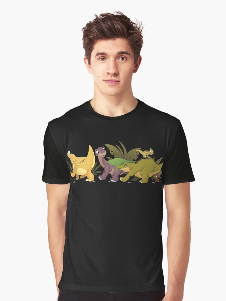 "The Land Before Time" dinosaur graphic t-shirt for kids featuring Littlefoot, Cera, Spike, Ducky, and Petrie - Men