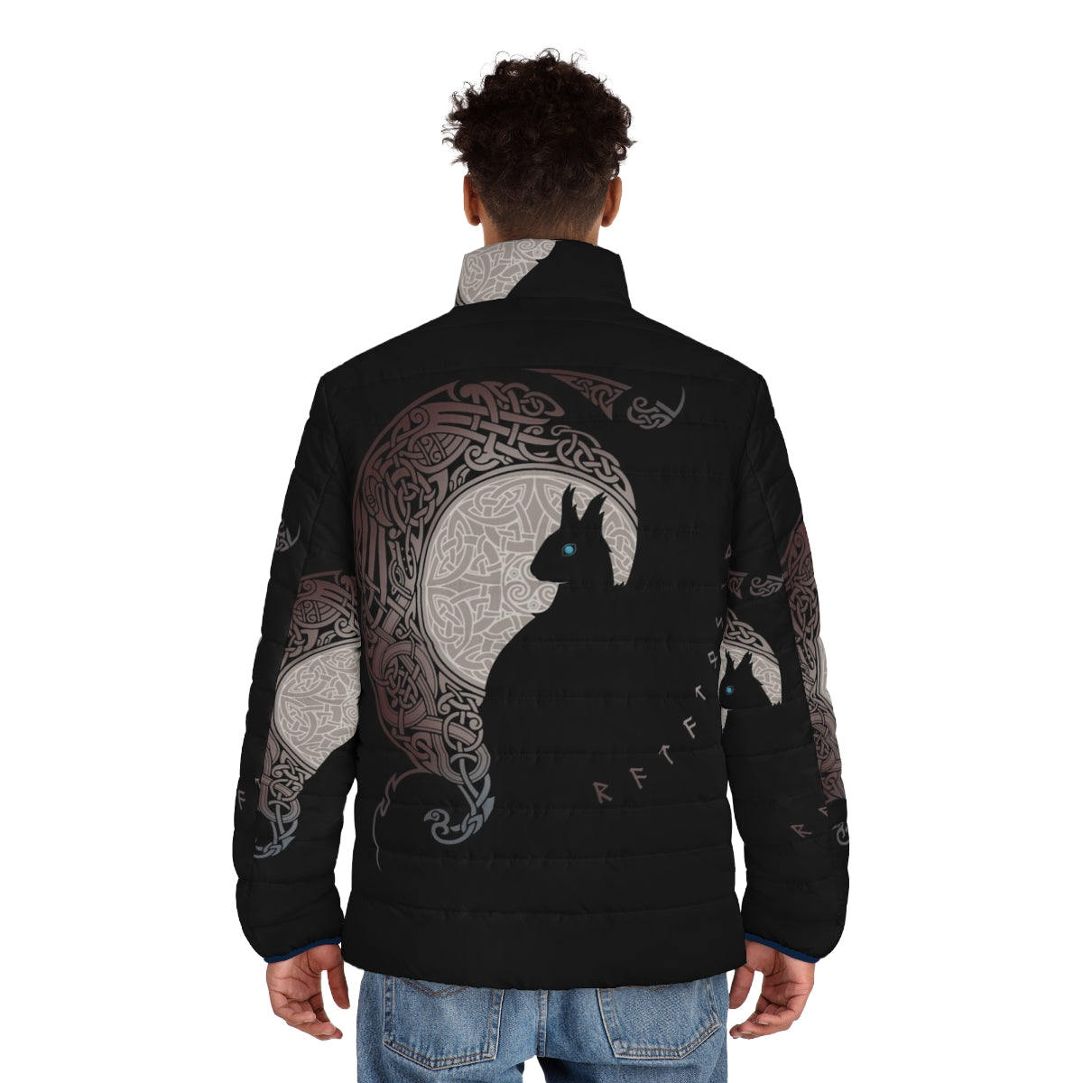 Ratatoskr Puffer Jacket featuring a mythical squirrel design inspired by Nordic mythology - men back