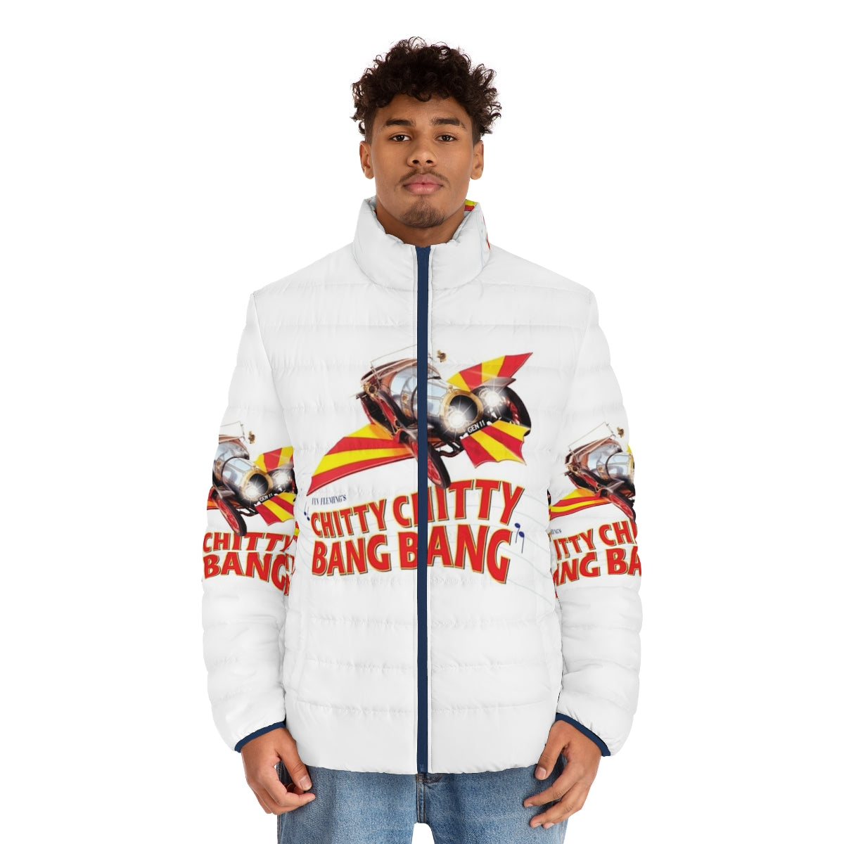 Chitty Chitty Bang Bang Puffer Jacket featuring the iconic car from the classic 60s/70s/80s musical film - men front