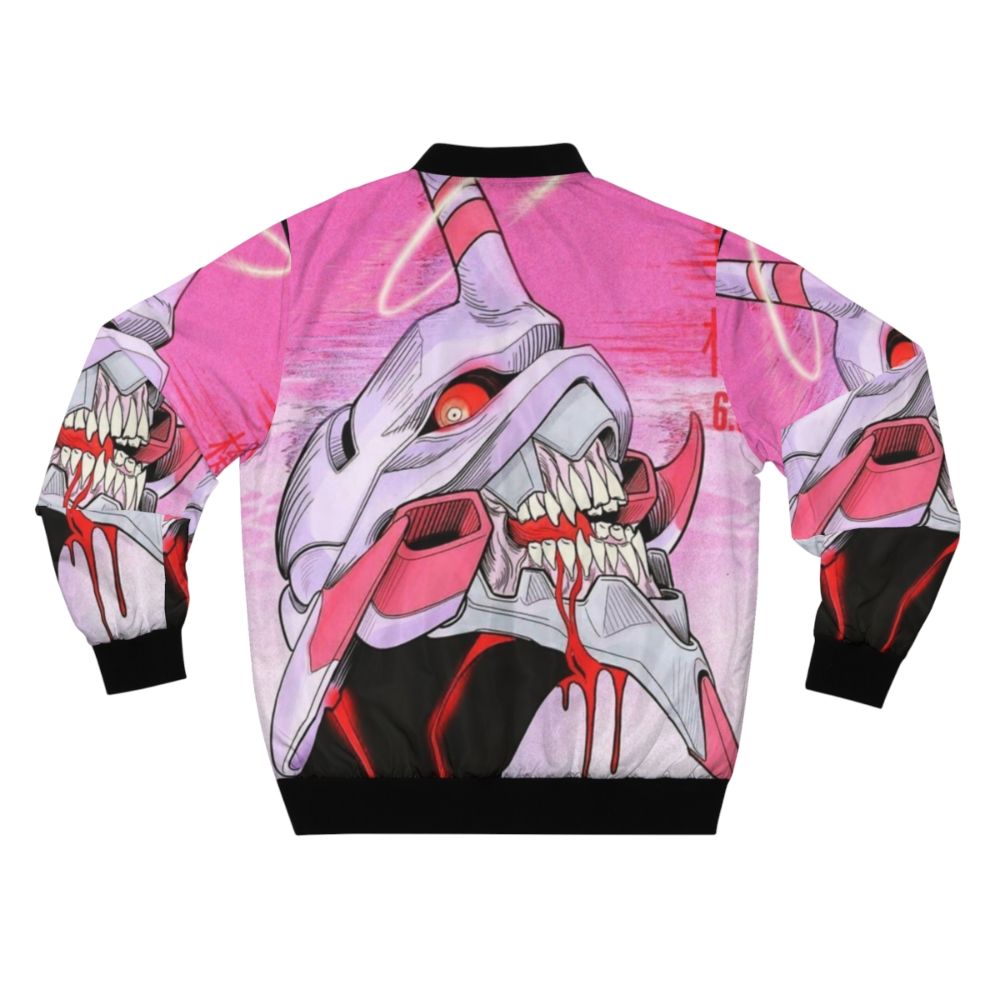 Evangelion Unit 01 bomber jacket with anime mech and Japanese kanji design - Back