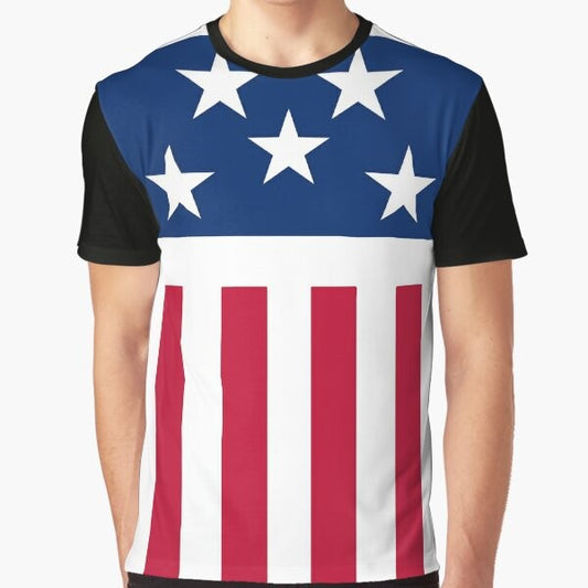 Firestarter - Stars and Stripes Graphic T-Shirt featuring The Prodigy band logo and American flag design