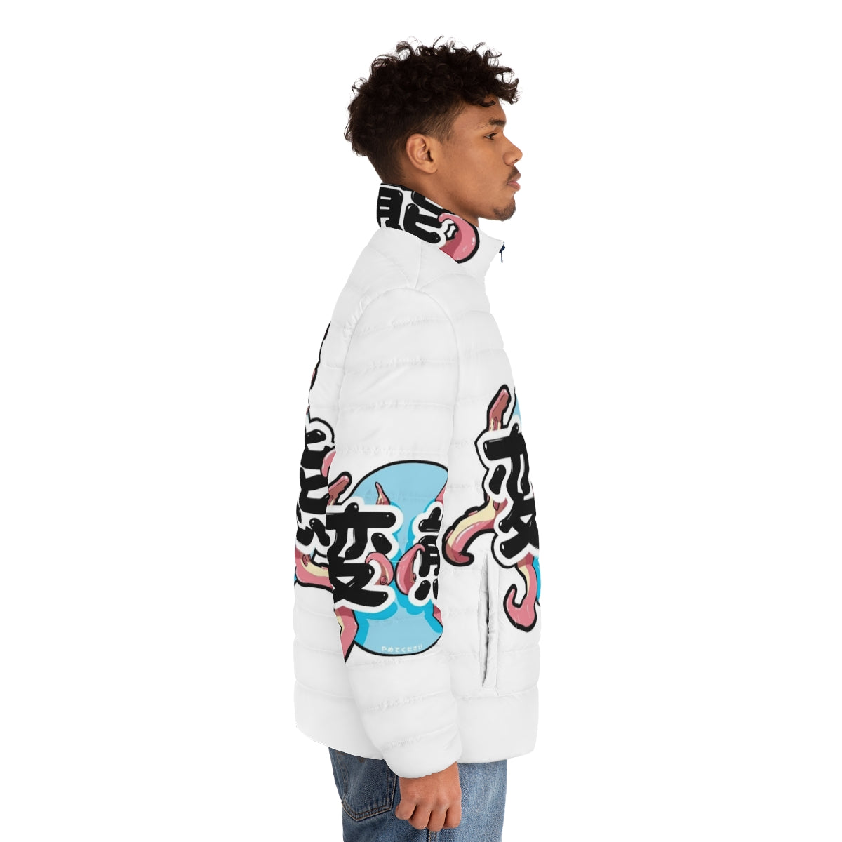 Tentacles Puffer Jacket featuring a graphic sea monster design - men side right