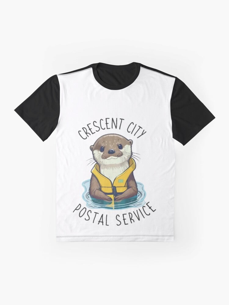 Crescent City Postal Service Otter Graphic T-Shirt with Book Themed Design - Flat lay