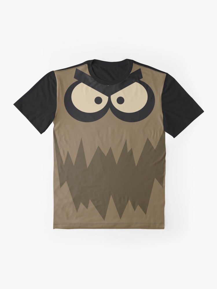 Dirty Bubble character from Spongebob Squarepants cartoon on a graphic t-shirt - Flat lay