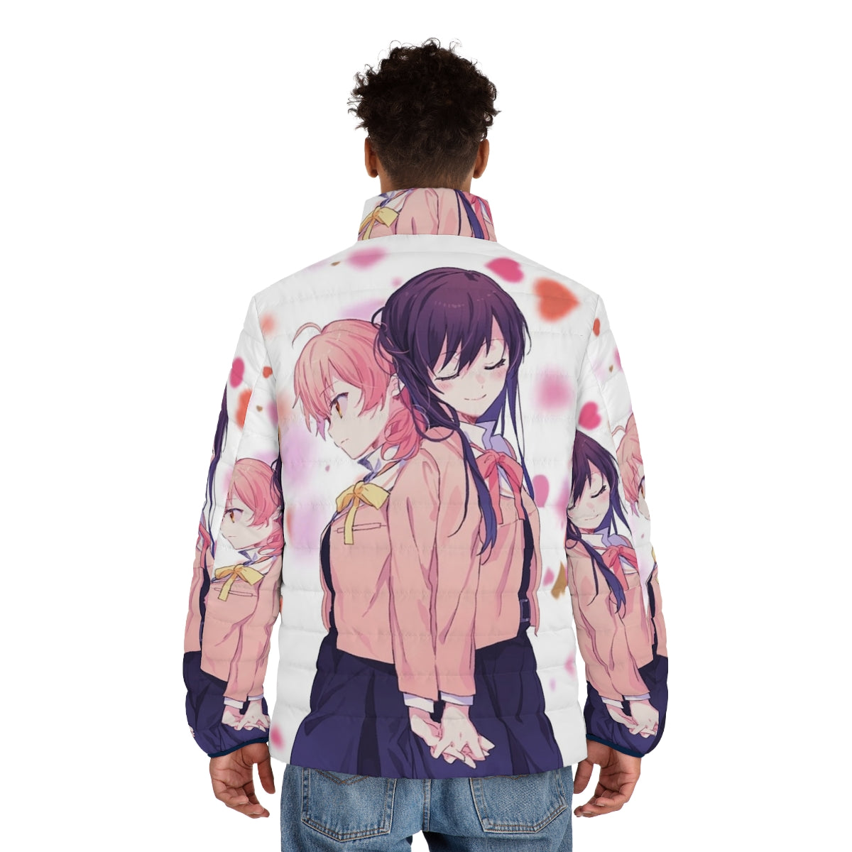 Bloom Into You Yagate Kimi Ni Naru anime puffer jacket with characters Yuu Koito and Touko Nanami - men back