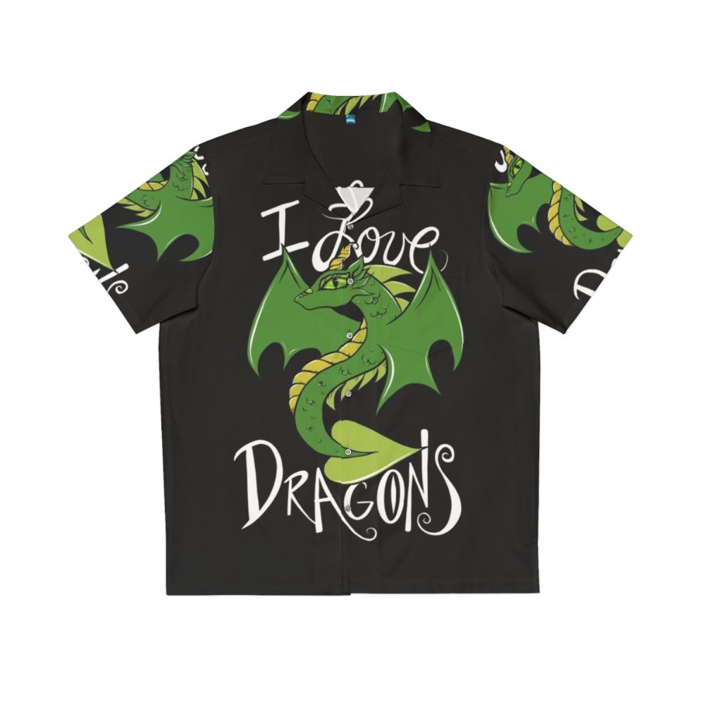 I Love Dragons Hawaiian Shirt with Green Dragon Print