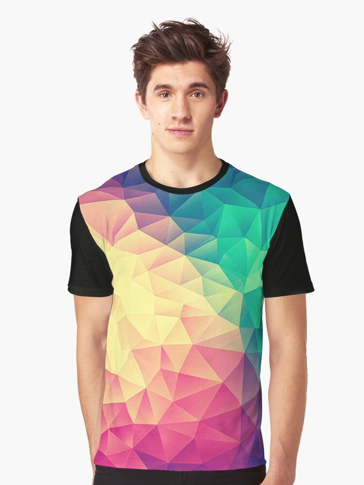 Colorful abstract polygon cubism low poly triangle design graphic t-shirt - Men