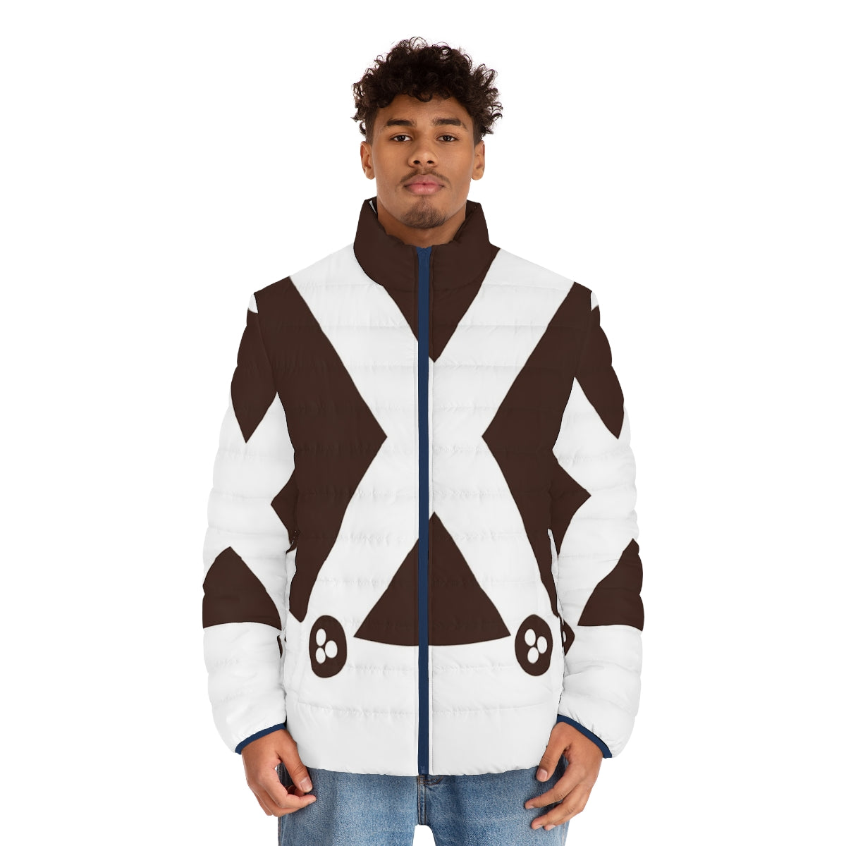 Oompa Loompa themed puffer jacket inspired by the Willy Wonka chocolate factory - men front