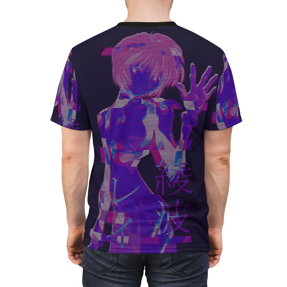 Abstract vaporwave design t-shirt with Evangelion-inspired elements - men back